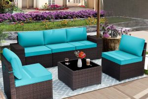 Amazon.com: ALAULM 6 Pieces Patio Furniture Set Sectional Sofa Set Outdoor  Furniture All Weather Brown PE Rattan Patio Conversation Set w/5 Blue Seat  Cushions and 1 Coffee Table : Patio, Lawn & Garden